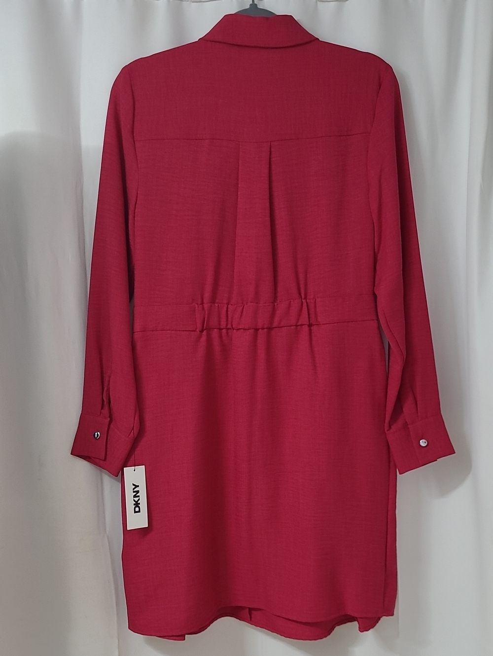 NWT DKNY raspberry pink long-sleeve shirt dress - Picture 2 of 10